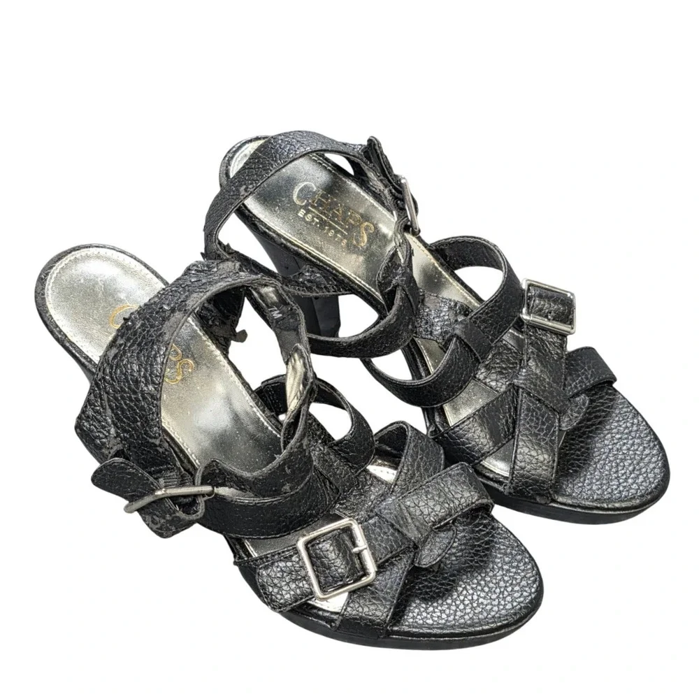 Chaps Sanea Strappy Heel Platform Sandals Women's Size 7B Black Buckle Accents